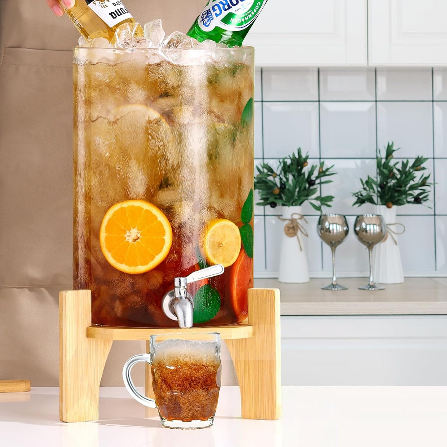 3.6 Gallon Drink dispenser,Glass Water Dispenser with Stand,Glass Beverage Dispenser with Spigot - Large Drink Dispensers for Parties,Bars,Restaurants