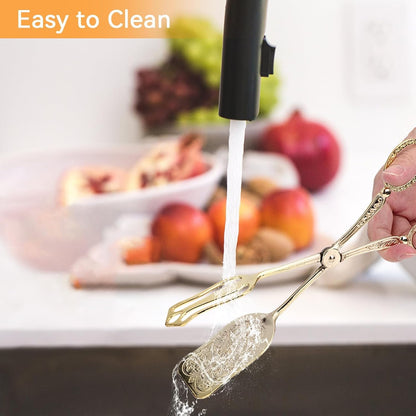 Gold Serving Tongs, Zinc Alloy Bread Clip Salad Pastry Food Tongs Lightweight Cake Astry Tong Kitchen Serving Clip for Serving Food Bread Cake, 23cm/9.1inx5cm/2.0in (1PCS, Gold)