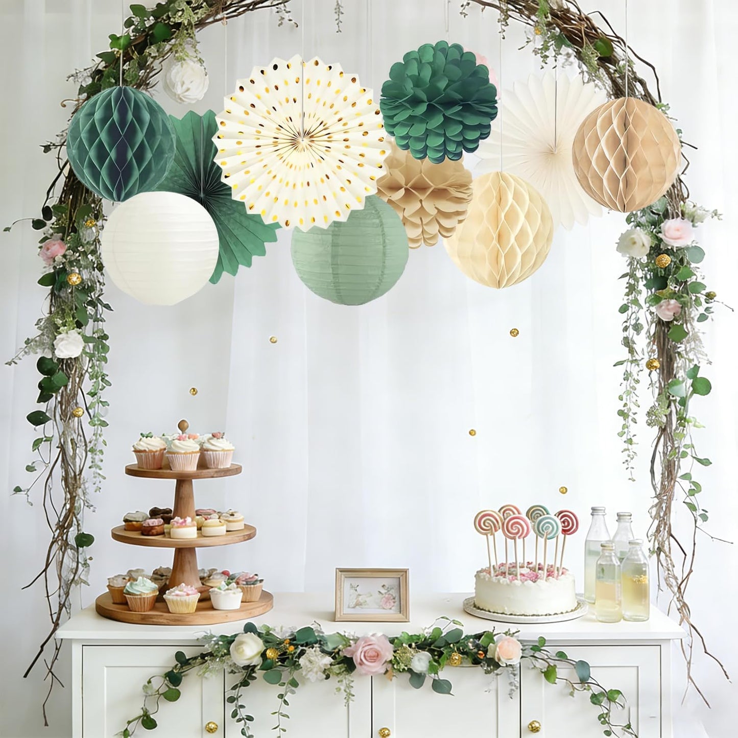 Tissue Paper Pom Poms - 23 PCS Dusty Blue Paper Flowers Pom Pom Kit Circle Dot Party Banner Hanging Swirl Party Decorations for Wedding Birthday Baby Shower Bridal Shower Tea Party