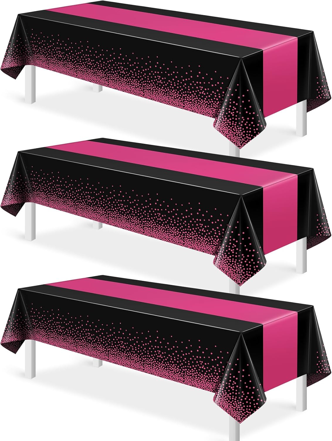 MASHAN 3Pcs Black and Red Tablecloth Party Decorations,Plastic Black Table Cloth Printed Red Table Runner Disposable Rectangle Cover for Birthday Weeding Anniversary Graduation Party,54 x108 Inch