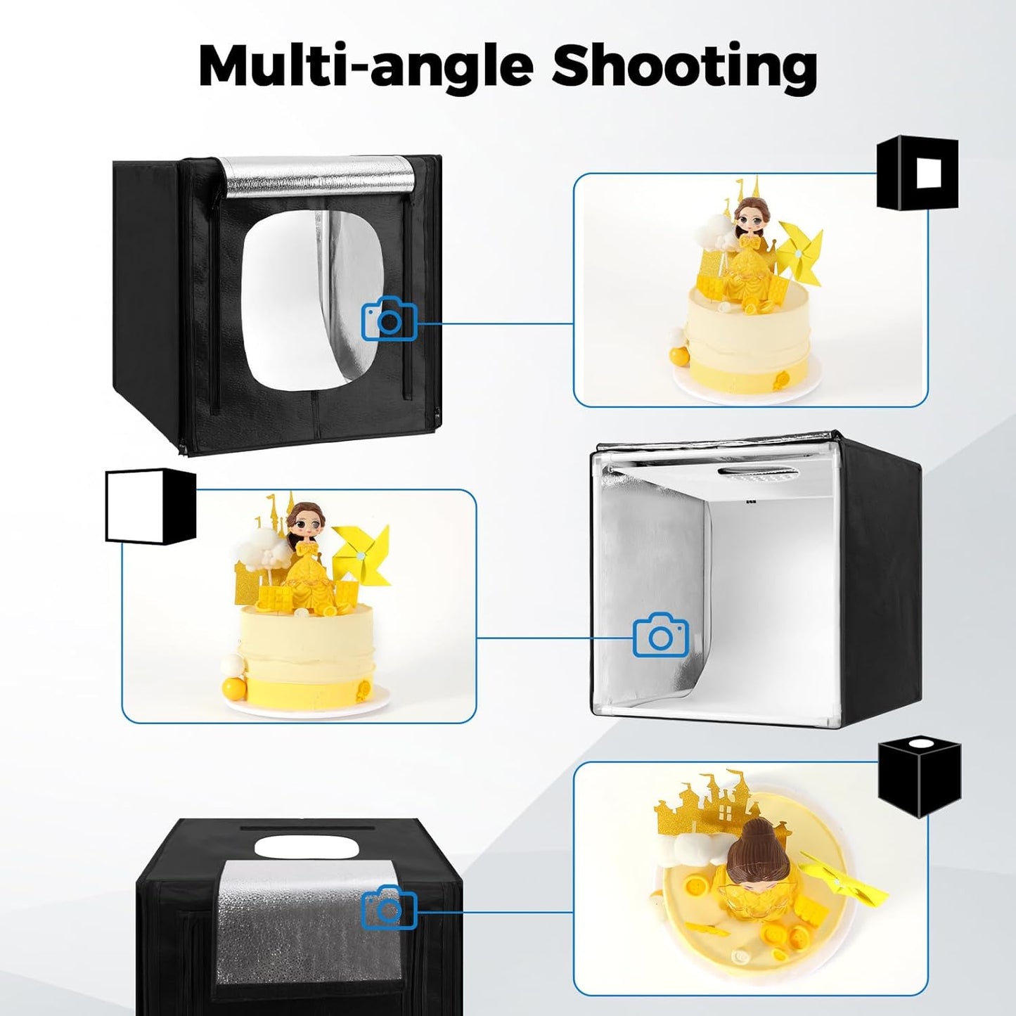Photo Light Box, 12/16/20/24/32 Inch Photography Light Box with CRI>95 120 Light Beads. Dimmable Shooting Tent Kit with White and Warm Light. 6 Color Backdrops Photo Booth for Studio Products Display