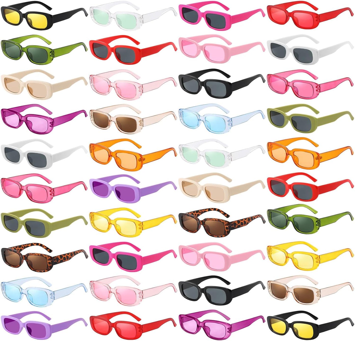 Pibupibu 40 Pack Rectangle Sunglasses Bulk 90s Retro Cool Party Sunglasses for Women Men Fun Glasses Set