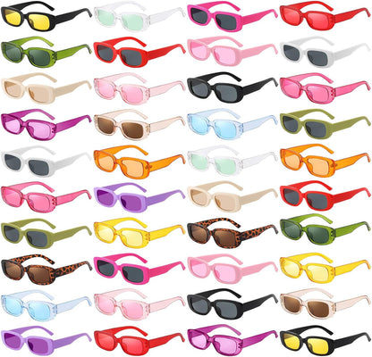 Pibupibu 40 Pack Rectangle Sunglasses Bulk 90s Retro Cool Party Sunglasses for Women Men Fun Glasses Set