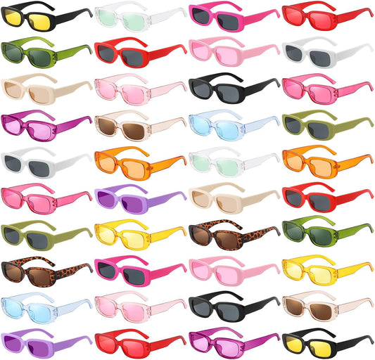 Pibupibu 40 Pack Rectangle Sunglasses Bulk 90s Retro Cool Party Sunglasses for Women Men Fun Glasses Set