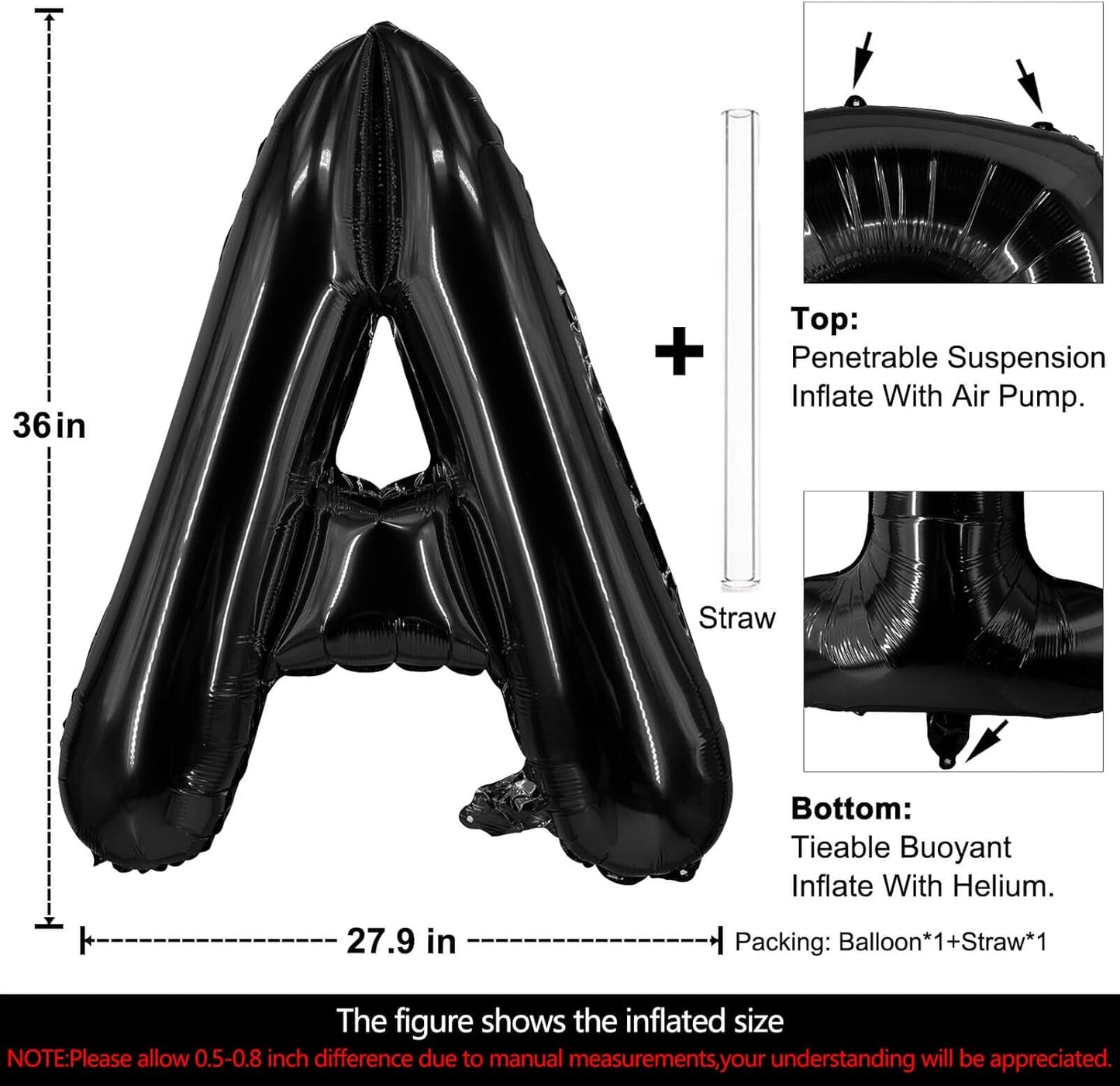Lovoir 40 Inch Large Black Letter A Balloons Big Size Jumbo Mylar Foil Helium Balloon for Birthday Party Celebration Decorations Alphabet Black A