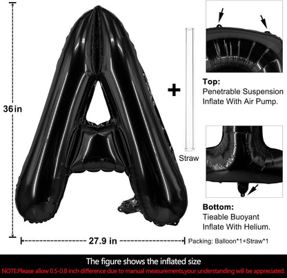 Lovoir 40 Inch Large Black Letter A Balloons Big Size Jumbo Mylar Foil Helium Balloon for Birthday Party Celebration Decorations Alphabet Black A