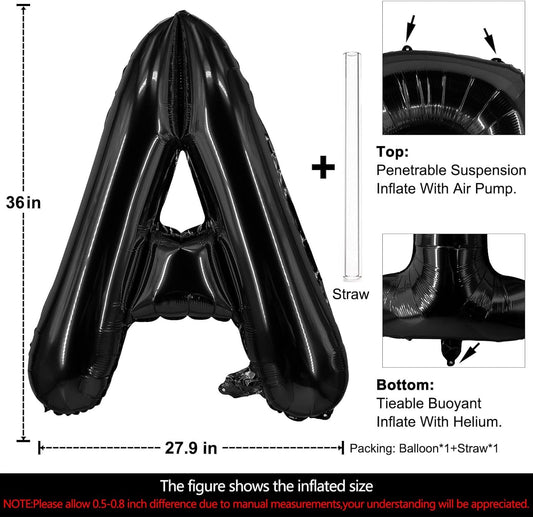 Lovoir 40 Inch Large Black Letter A Balloons Big Size Jumbo Mylar Foil Helium Balloon for Birthday Party Celebration Decorations Alphabet Black A