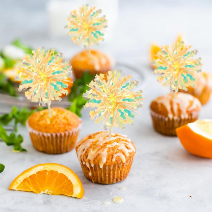 Ephlyn 30Pcs Foil Firework Cupcake Toppers Sparkle Tinsel Cupcake Picks Drink Stirrers Cocktail Food Fruit Toothpicks for Baby Shower Graduation Party Supplies White