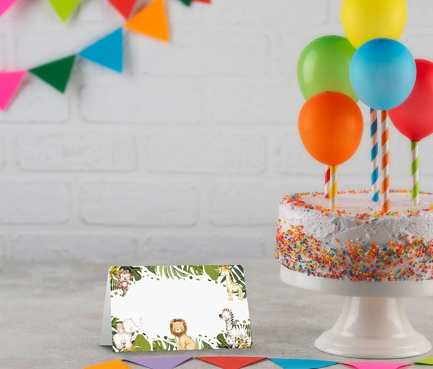 Table Place Card, Jungle Safari Animals Themed Tent Style Cards, Pack of 25 Half-Fold Reception Place Card, Gold Wild Animal Food Labels, Perfect for Baby Shower, Birthday Party C08
