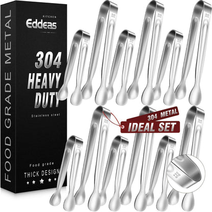 EDDEAS 12 PCS Small Serving Tongs, 4.3" Mini Gold Tongs, Gold Kitchen Tongs for Serving Food, Coffee Bar, Tea Party, Desserts Party and Ice Bucket