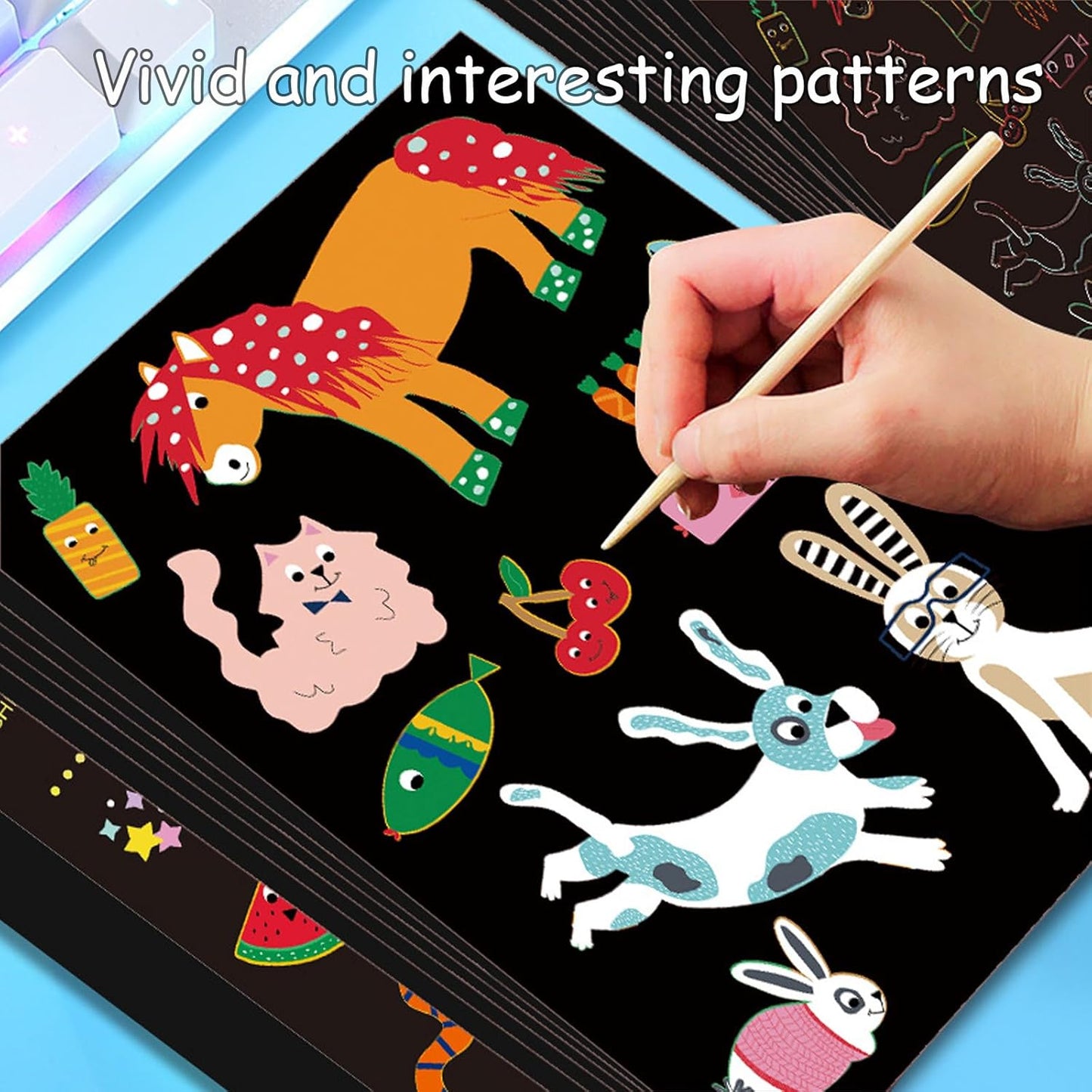 Scratch Art Bookmarks Kit, 24 Sheet Paper with Scratching Tools for DIY Party Favors, Christmas Stocking Stuffers