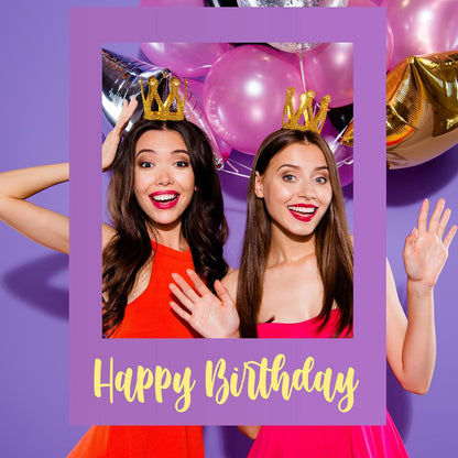 Beeveer 32 x 24 Inch Extra Large Happy Birthday Photo Booth Selfie Frame Props Picture DIY Cutouts Photo Backdrop Cardboard Props for Party Supplies Favors(Vertical,Shiny Gold)
