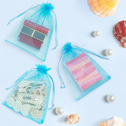 ANZNKU 50 Pack Organza Bags 5 x 7 in White Small Mesh Gift Bags Bulk Drawstring for Wedding Party Favors, Little Goodie Bag for Candy Jewelry Soap Makeup, Treat Sachet Pouch for Mothers Gifts Wrap