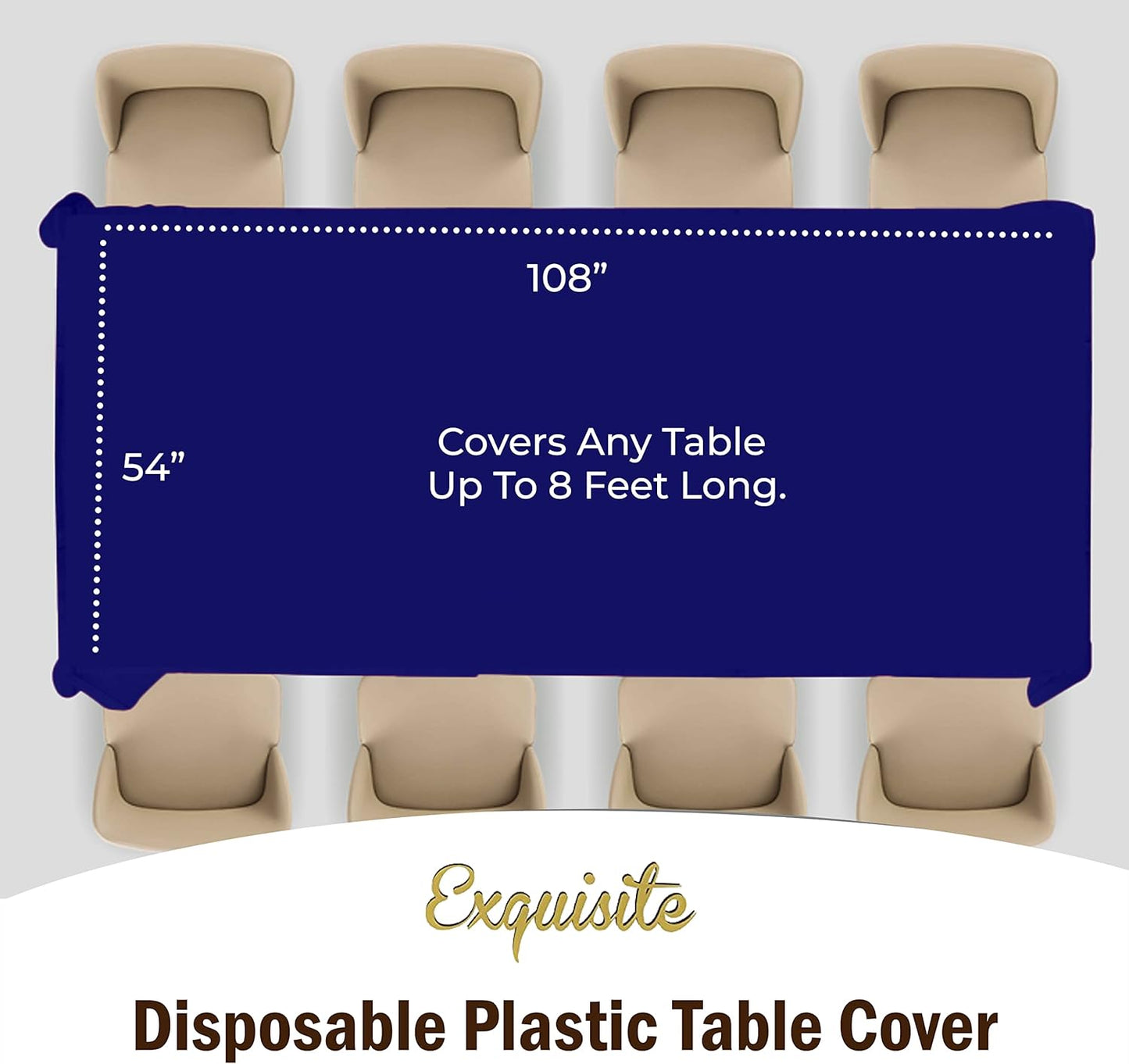 Exquisite Party Solids 6-Pack Premium Plastic Tablecloth 54in. x 108in. Rectangle Plastic Table Cover - Navy
