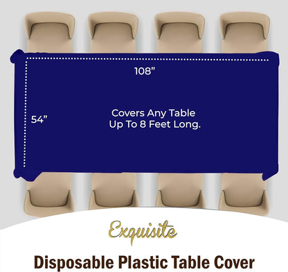 Exquisite Party Solids 6-Pack Premium Plastic Tablecloth 54in. x 108in. Rectangle Plastic Table Cover - Navy