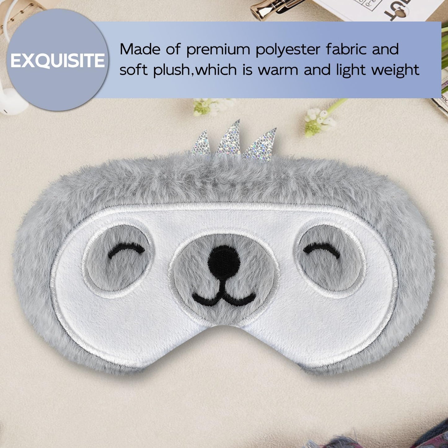 Christmas Reindeer Sleep Mask Cute Antler Eye Masks Sleeping Soft Plush Cartoon Blindfold Funny Animal Eye Cover Xmas Presents for Women Men (Xmas Reindeer,Brown)