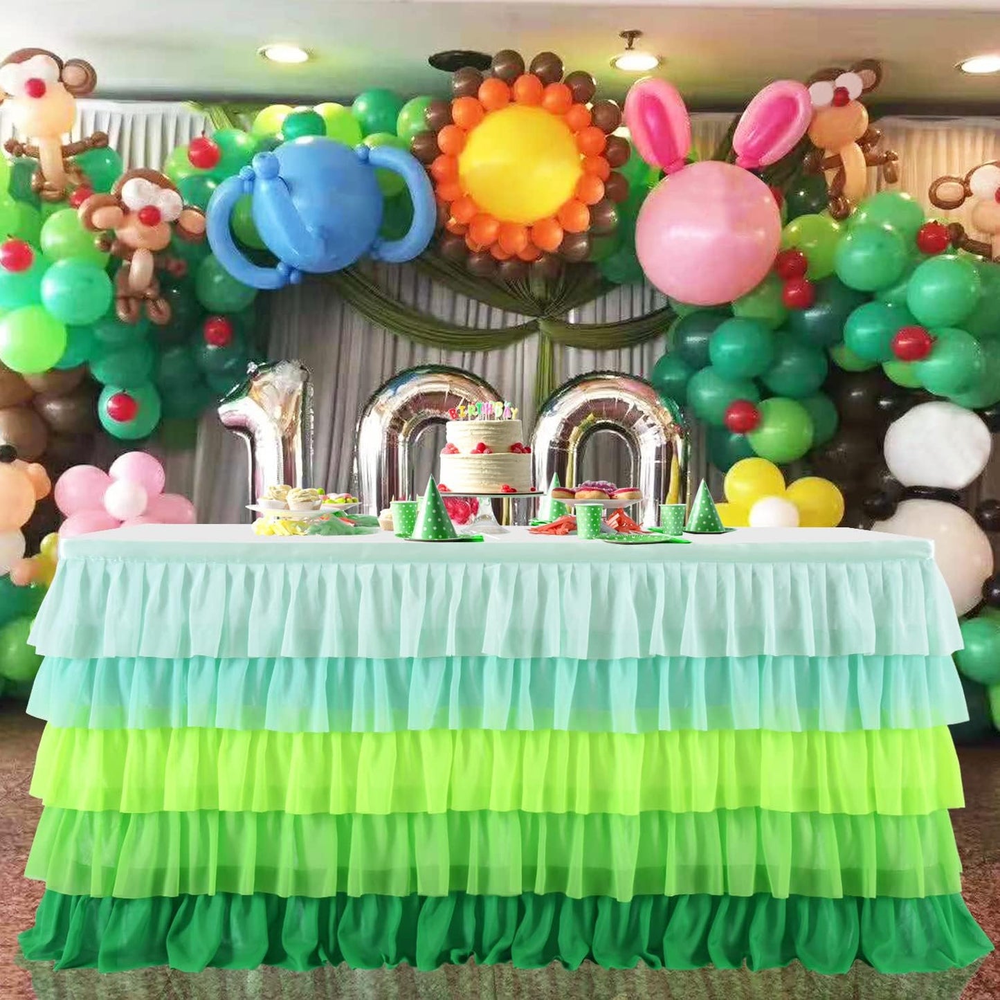 Pastel Rainbow Table Skirt Ruffle Party Tablecloth for Rectangle Table 6ft Birthday Party Baby Shower