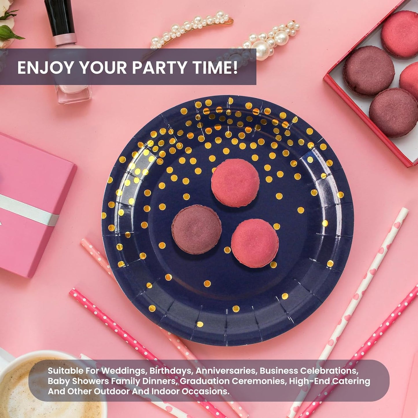 75PCS Paper Plates and Napkins Set - White and Gold Dot Disposable Party Dinnerware Includes Paper Plates, Napkins, Forks Decorations for 2026 New Year, Birthday, Wedding and Holiday, Serves 25
