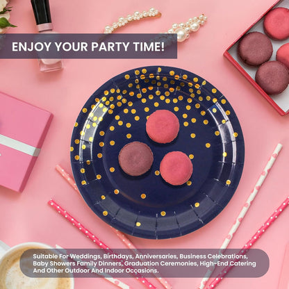 75PCS Paper Plates and Napkins Set - White and Gold Dot Disposable Party Dinnerware Includes Paper Plates, Napkins, Forks Decorations for 2026 New Year, Birthday, Wedding and Holiday, Serves 25