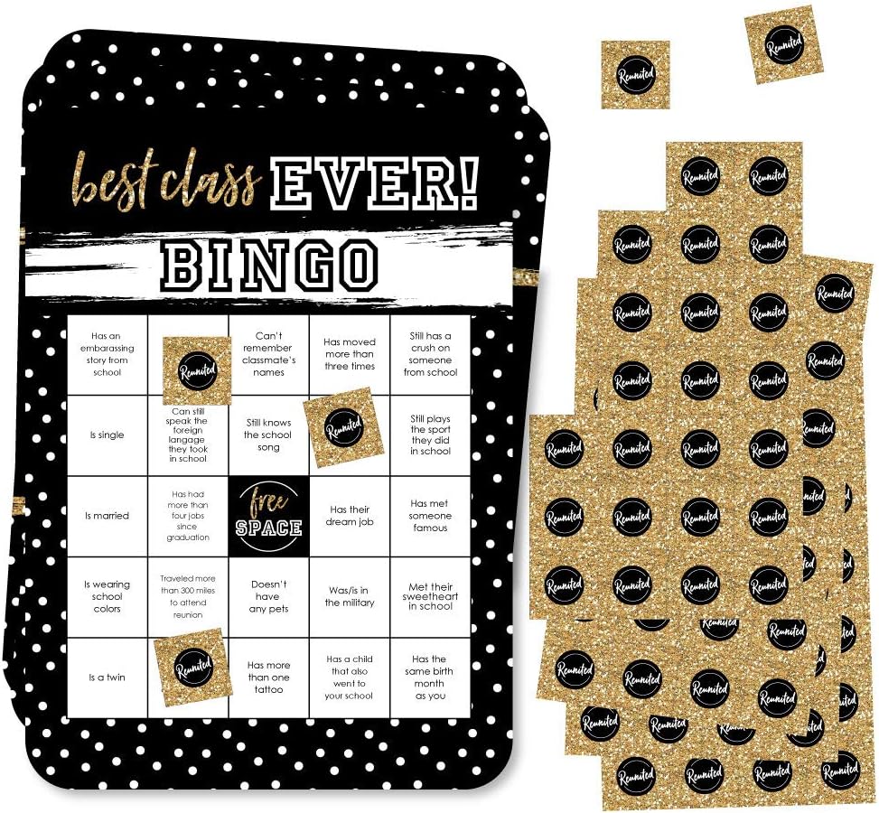 Big Dot of Happiness Reunited - Classmate Bingo Cards and Markers - School Class Reunion Party Bingo Game - Set of 18