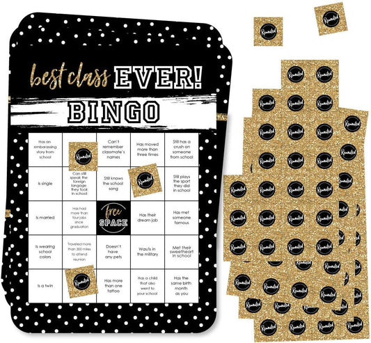 Big Dot of Happiness Reunited - Classmate Bingo Cards and Markers - School Class Reunion Party Bingo Game - Set of 18