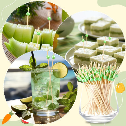 Reallnaive 600 Pcs Cocktail Pick Pearl Fancy Toothpick for Appetizer 4.7 Inch Long Skewer for Drink Fruit Food Bamboo Stick Wedding Bridal Shower Decoration Charcuterie Accessories (White)