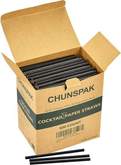 Black Paper Straws, Solid black/250 Bulk, Biodegradable Paper Drinking Straws for Cocktail, Drinks, Bars and Restaurant, 7.75"x0.24"