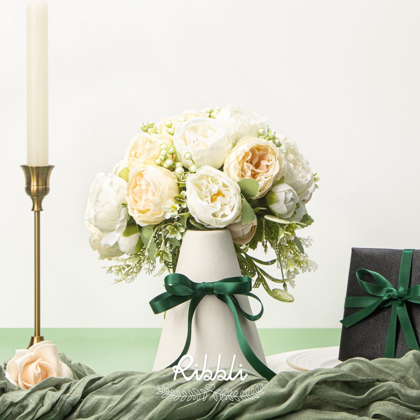 Ribbli Double Faced White Satin Ribbon,3/8” x Continuous 25 Yards,Fabric Ribbon use for Bows Bouquet,Gift Wrapping,Floral Arrangement