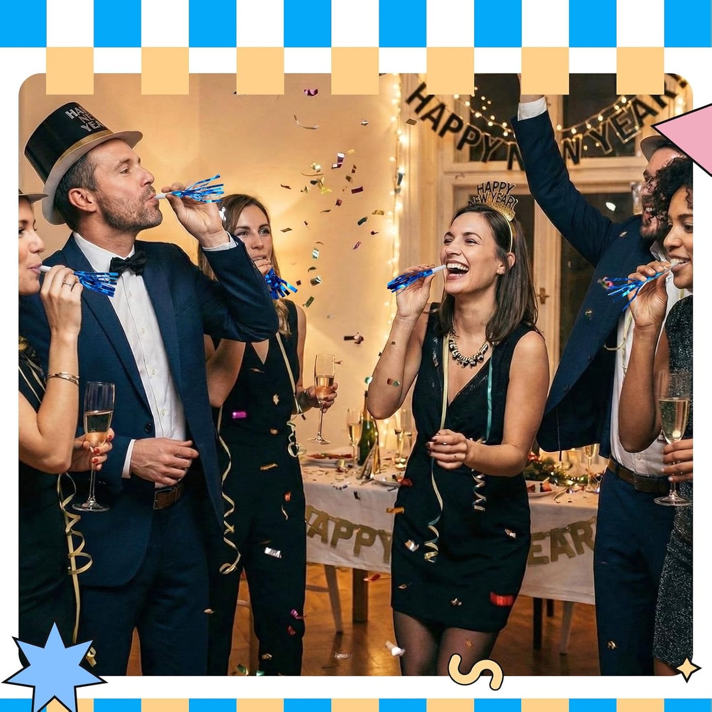 Sumind 24 Pcs Gold Noise Makers Metallic Fringed Party Blowers Horns Whistles Noisemakers Party Favors for Adults Birthday Graduation Sporting Events Celebration Surprise Supplies