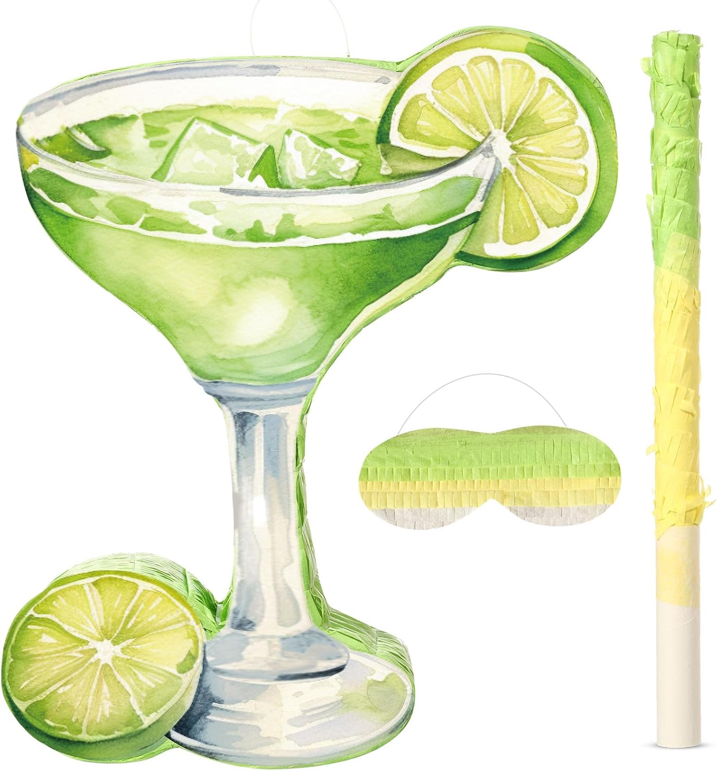 Gilprop Margarita Piñata with Stick Blindfold Tequila Wine Glass Adult Piñata Green Lemon for Margs Matrimony Bachelor Wedding Bridal Shower Photo Prop Funny Summer Birthday Party Supplies
