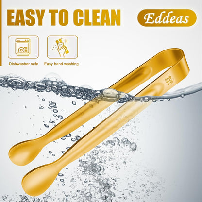 EDDEAS 12 PCS Small Serving Tongs, 4.3" Mini Gold Tongs, Gold Kitchen Tongs for Serving Food, Coffee Bar, Tea Party, Desserts Party and Ice Bucket