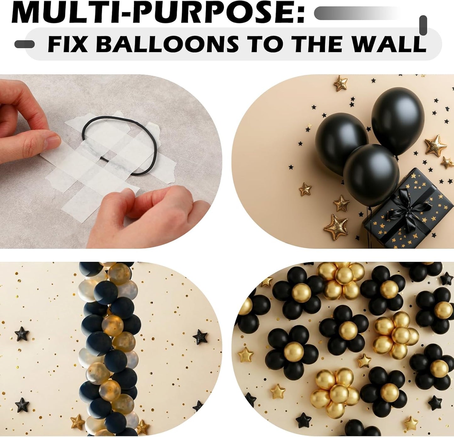 LemonRoad 200 Pcs Black Rubber Bands for Balloon Arch Elastic Tying Bands for Balloon Garland Background Curtain Decoration Fixing and Connecting 3.15 Inch Folded Length