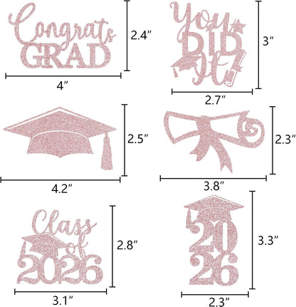 Graduation Centerpiece Sticks 24PCS Glitter Grad Picks Party Table Decor Senior High School College Sign Gold