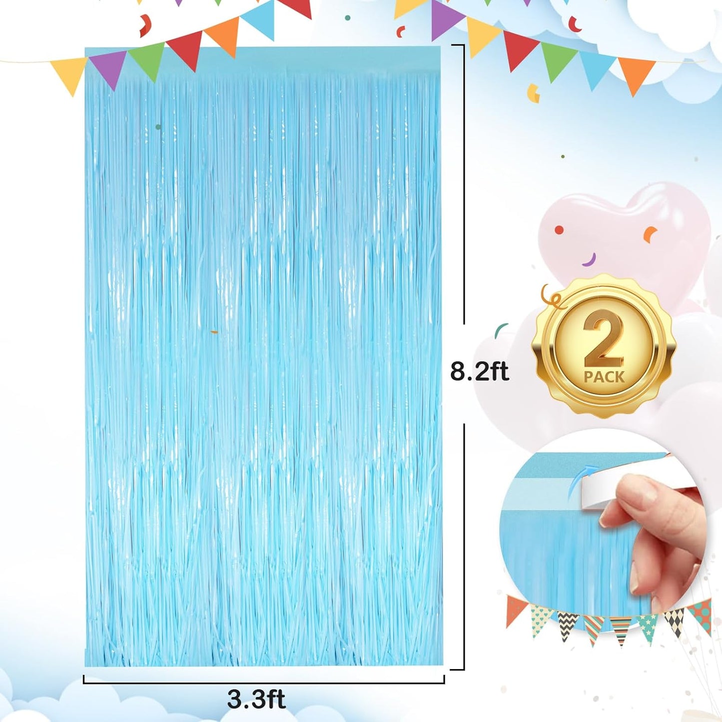 Black Fringe Curtain Party Streamers 2Pack 3.3x8.3 Ft Foil Fringe Backdrop Curtains for Birthday Wedding Bridal Baby Shower Halloween Decor Tinsel Streamers Black Party Decorations Door Streamers