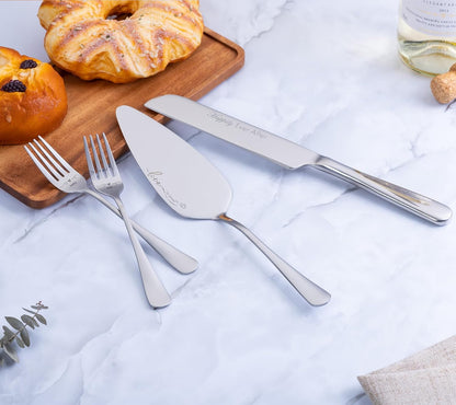 Wedding Cake Knife and Server Set with Forks, Engraved Cake Cutting Set for Wedding Anniversary Christmas Engagement（Gold