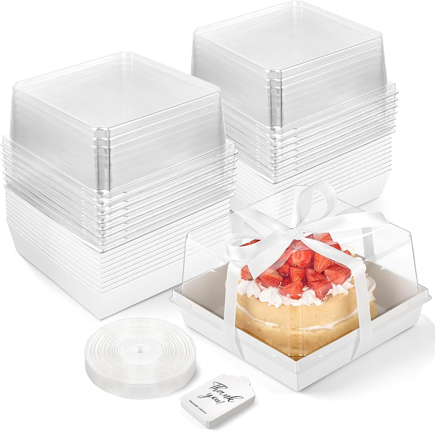 ZORRITA 7 x 7 x 4 Inches Paper Cake Boxes with Clear Lids, 20 Pack Disposable Charcuterie Boxes Square Food Containers for 4-6 Inch Cake, Dessert, Pie, Cupcake, Bakery (Pink)