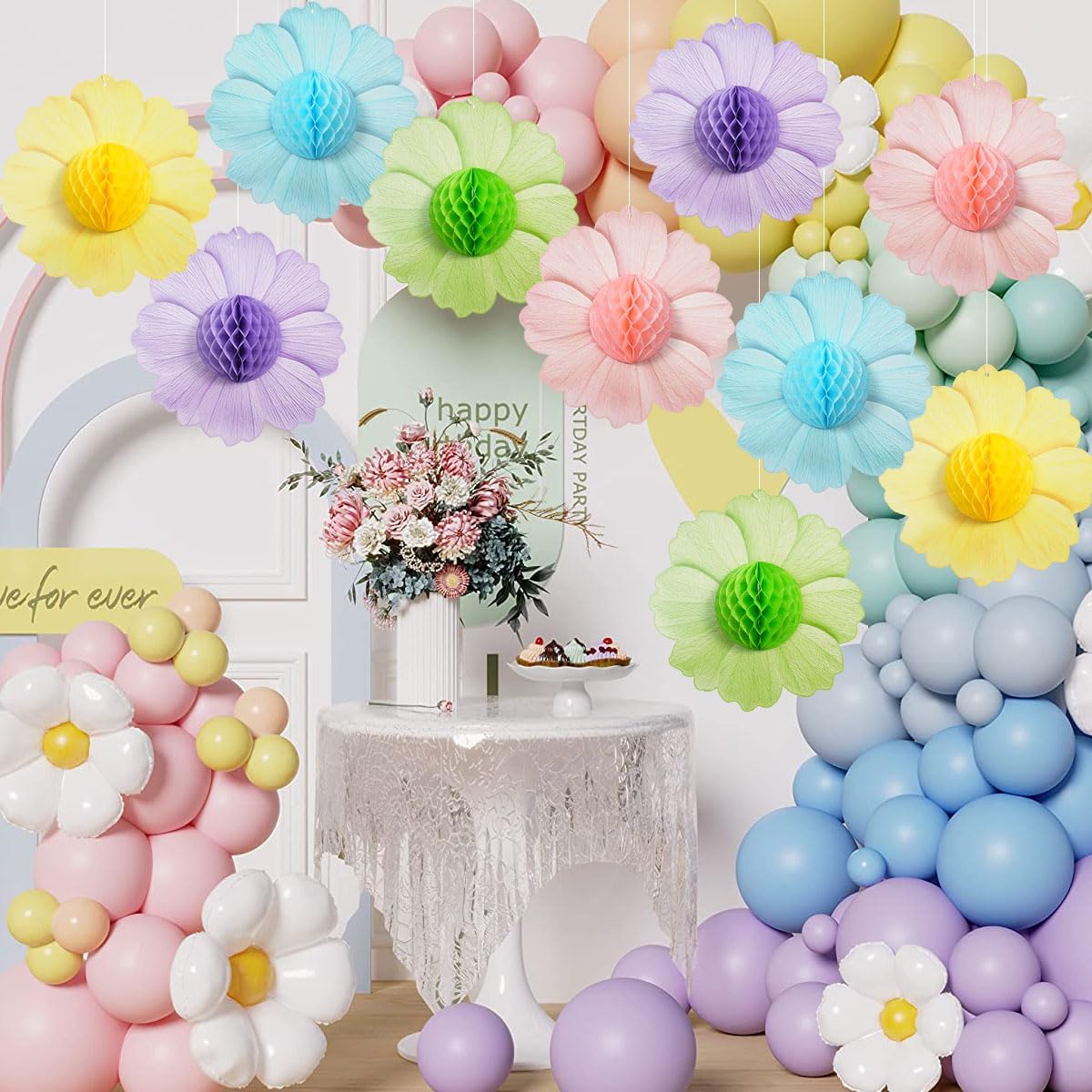 Party Hanging Paper Fans Decoration Set for Wedding Birthday Party Mother's Day Round Events Accessories Set of 8