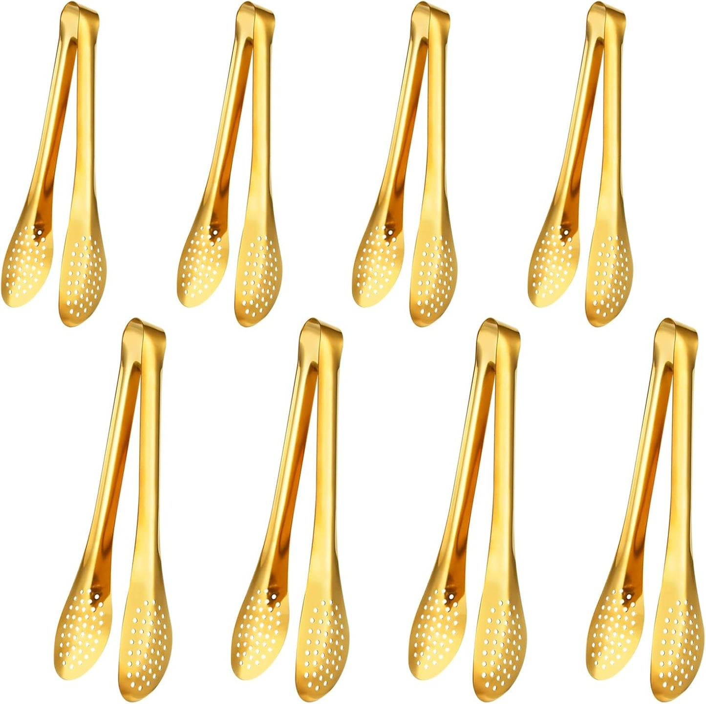 8 Pcs Gold Tongs for Serving Food, 9 & 12 Inch Stainless Steel Buffet Tongs - Gold Serving Utensils for Parties, Catering, Restaurants, Kitchen & Home Entertaining