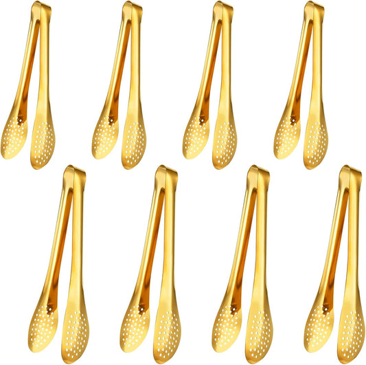 8 Pcs Gold Tongs for Serving Food, 9 & 12 Inch Stainless Steel Buffet Tongs - Gold Serving Utensils for Parties, Catering, Restaurants, Kitchen & Home Entertaining