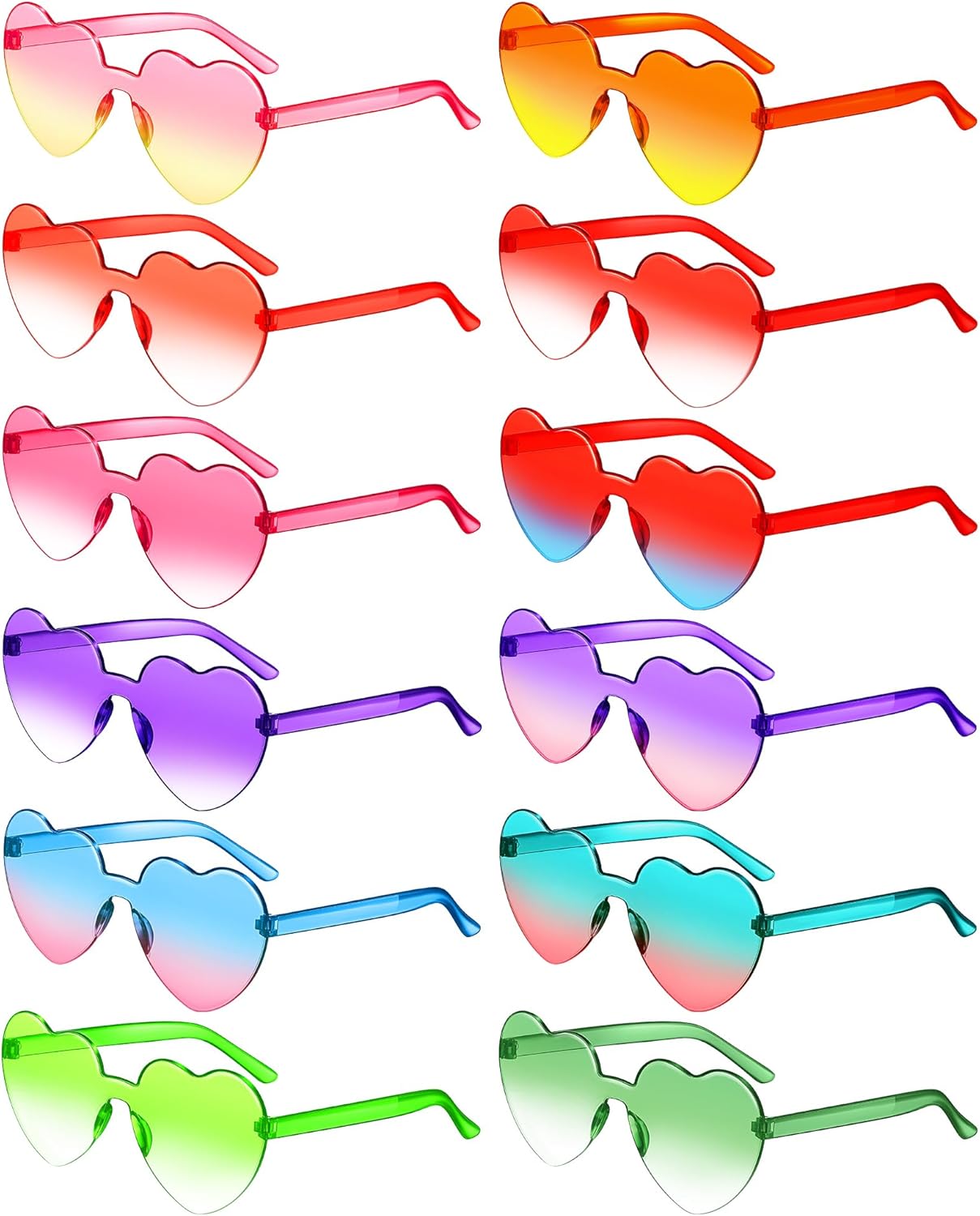 Photect 12 Pair Heart Shaped Sunglasses Neon Color Transparent Heart Glasses for Women Party Favor