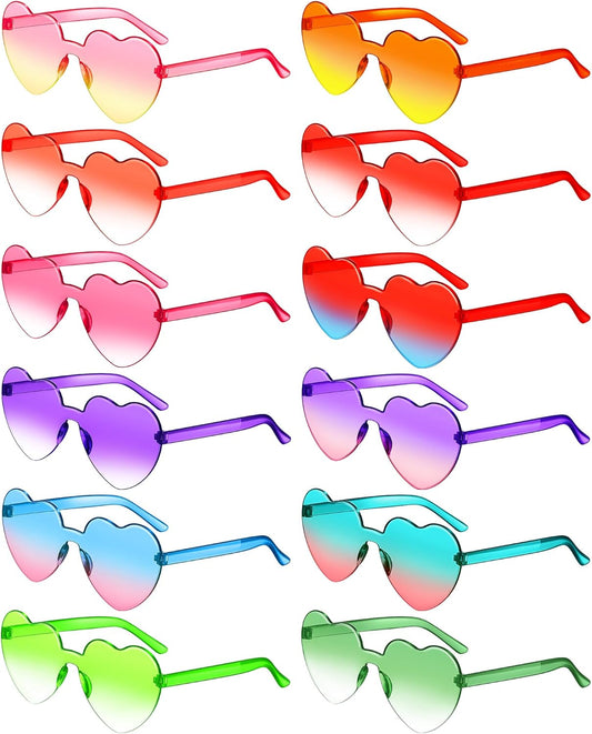 Photect 12 Pair Heart Shaped Sunglasses Neon Color Transparent Heart Glasses for Women Party Favor