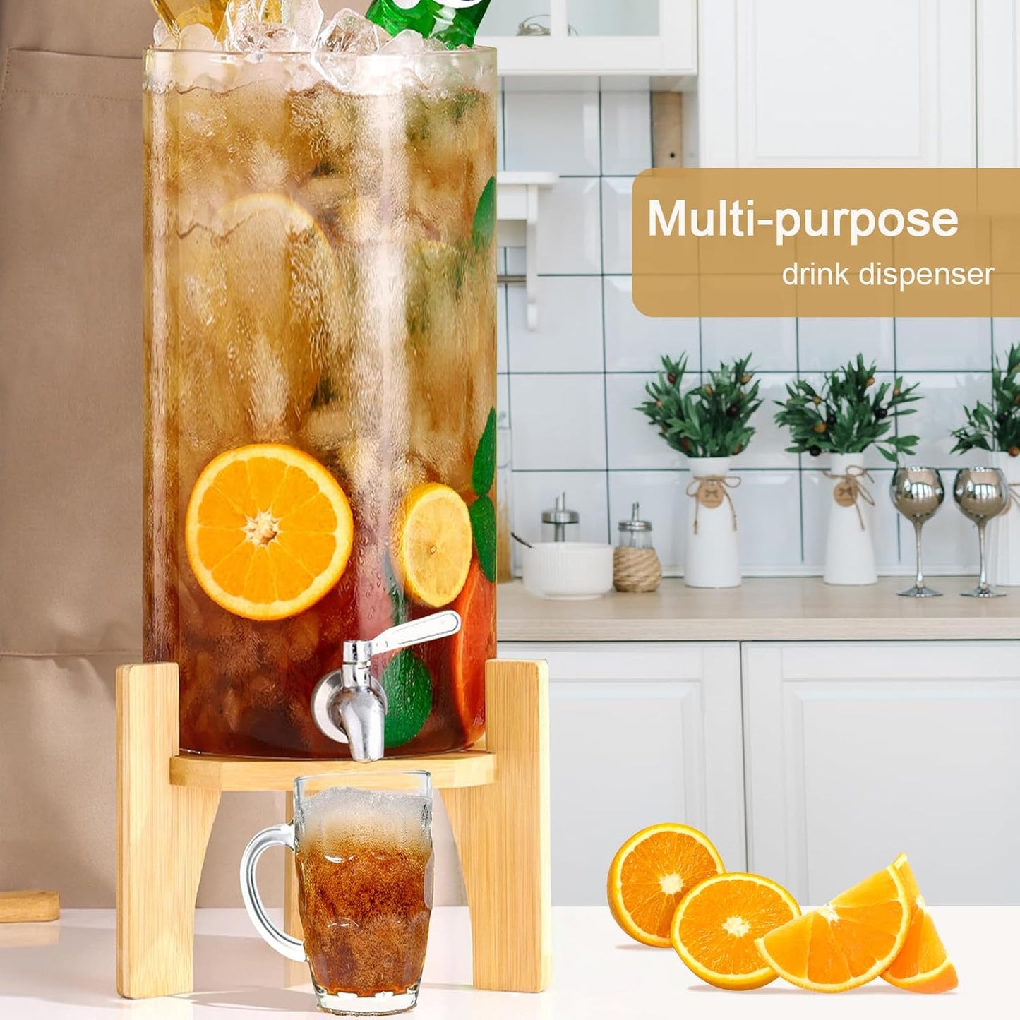 3.6 Gallon Drink dispenser,Glass Water Dispenser with Stand,Glass Beverage Dispenser with Spigot - Large Drink Dispensers for Parties,Bars,Restaurants