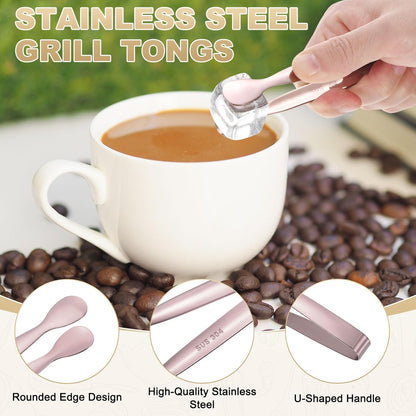 M METERXITY 12-Pack Mini Serving Tongs, 4.3 Inch 304 Stainless Steel Mini Sugar Cube Ice Tongs for Tea and Coffee Party/Outdoor Activities, Small U-shaped Metal Accessories [Colorful]