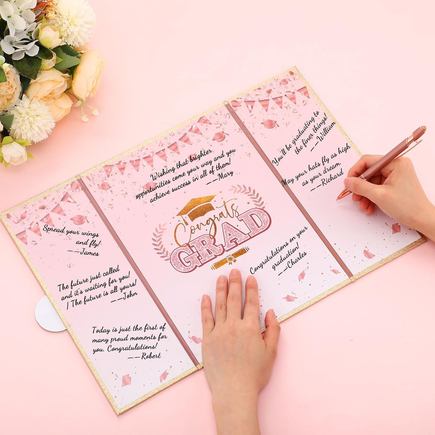 Engrowtic 2026 Graduation Guestbook Alternative Gold and Pink Guest Book Class of 2026 Congrats Graduation Party Decorations Grad Party Signature Board Card for College High School Graduate Gifts