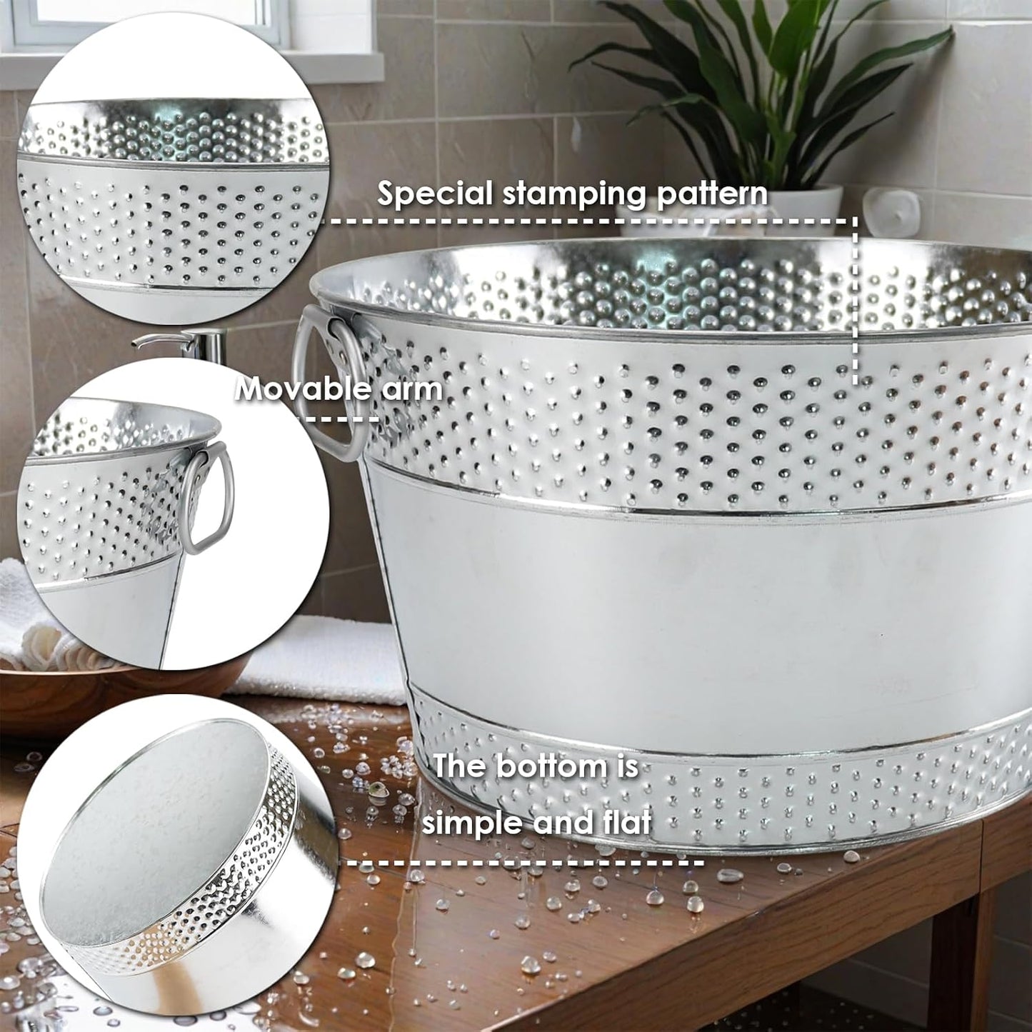 Metal Ice Bucket Galvanized Beverage Tub, Drink Buckets Large Cooler for Wine Beer Champagne Cocktails for Catering, Bars, Parties, Outdoor Events (Black-1PC)