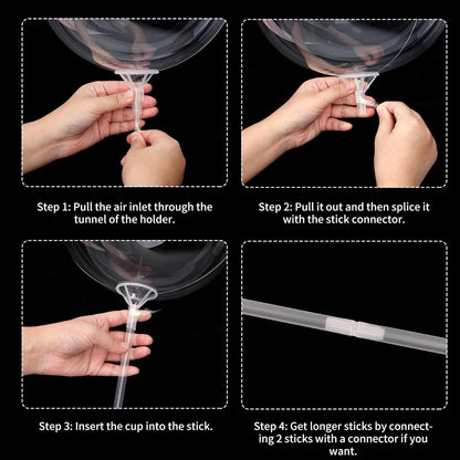RUBFAC 20pcs Balloon Sticks with Cups Clear Balloon Holder Stick Stand 15inches to 32inches Large and Long Party Balloon Stand for Bobo Balloons Birthday Wedding Party Supplies