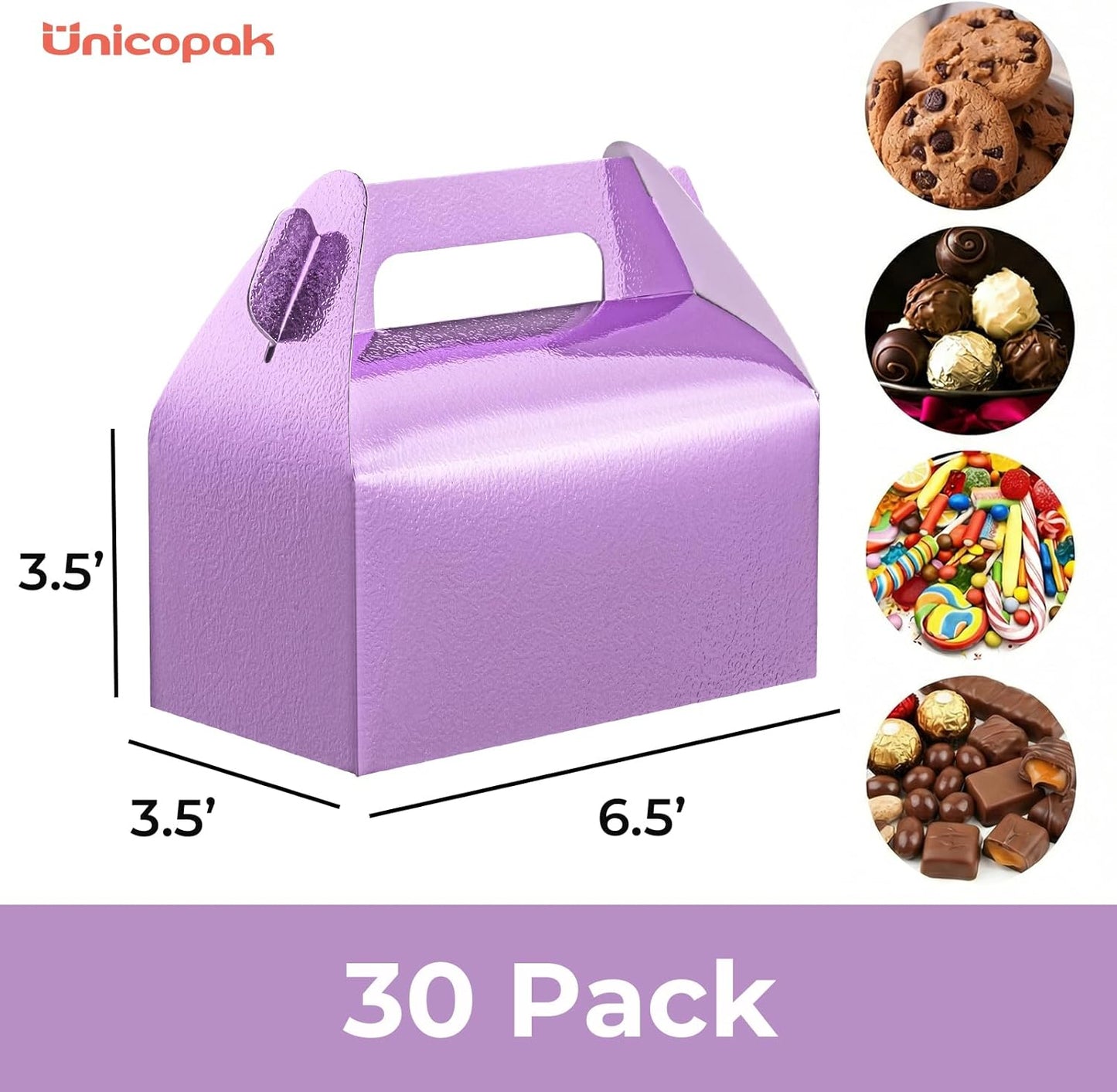 UnicoPak 30 Pack Party Favor Boxes Treat Boxes, White Gable Gift Boxes for Party Favors Goodies Cookies Treats Candies Meals Lunch, 6.5x3.5x3.5 Inches