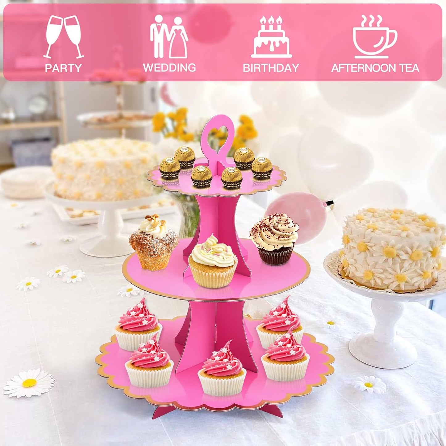 Soleebee 3-Tier Cupcake Stand, Cardboard Cupcake Tower, Cup Cake Stand Tower for Birthday Wedding Party Decoration, Cupcake Tier Stand Desserts Display 1 Set (Purple Gold)