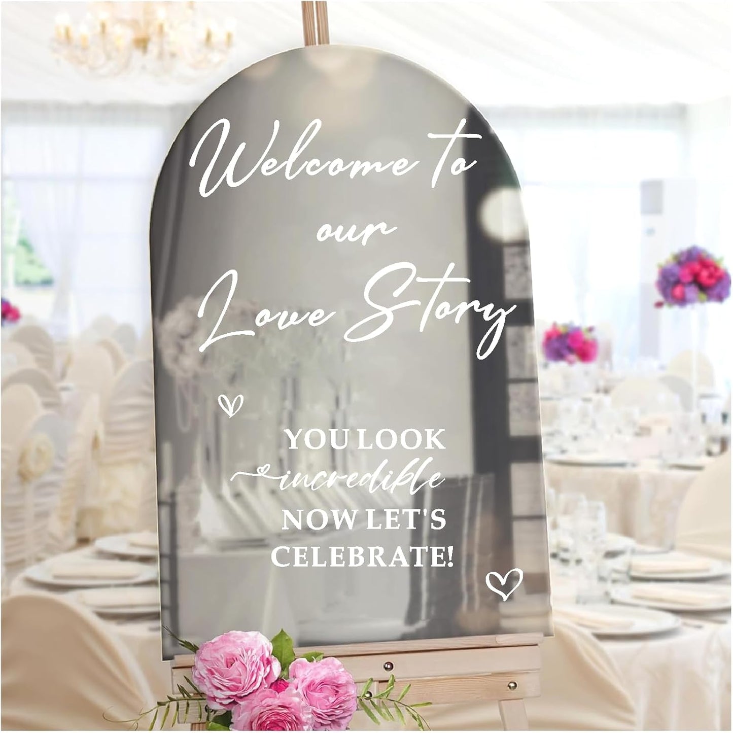 Custom Name Welcome to Our Wedding Signs Personalized Wedding Mirror Decals Selfie Mirror Decal for Wedding Entry Reception Display Golden Date Marriage DIY Vinyl Lettering Welcome Party Decoration