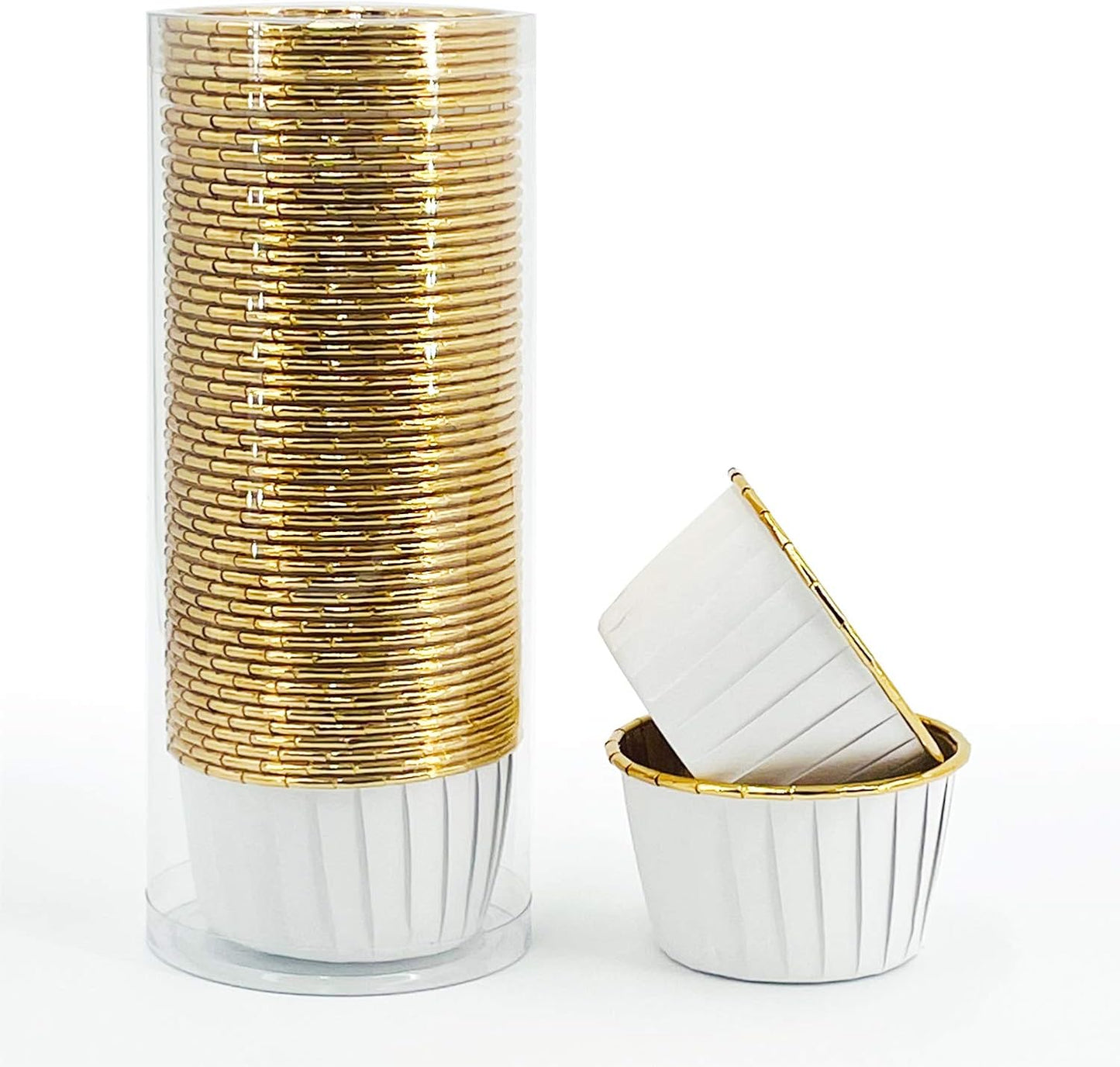 Party Hippo Cupcake Cups, 3.5 Oz 50 pcs Disposable Foil Muffin Liners, Gold Baking Cups, Ramekin Aluminum Cupcake Tip Pan Ramekin Holders, Little Baking Cups (White)